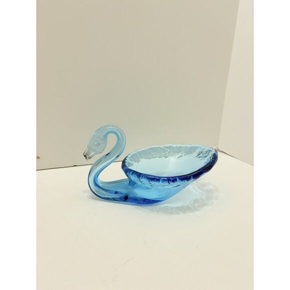 Swan -  Blown Blue Glass Candy or Trinket Dish  Modern /Vintage - Picture 1 of 6